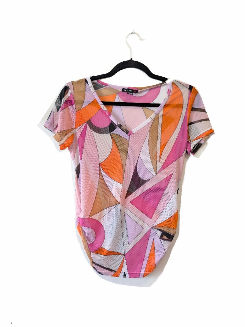 Love Colorblock Geometric Mesh T with Side Rouching Size L (Y2K)